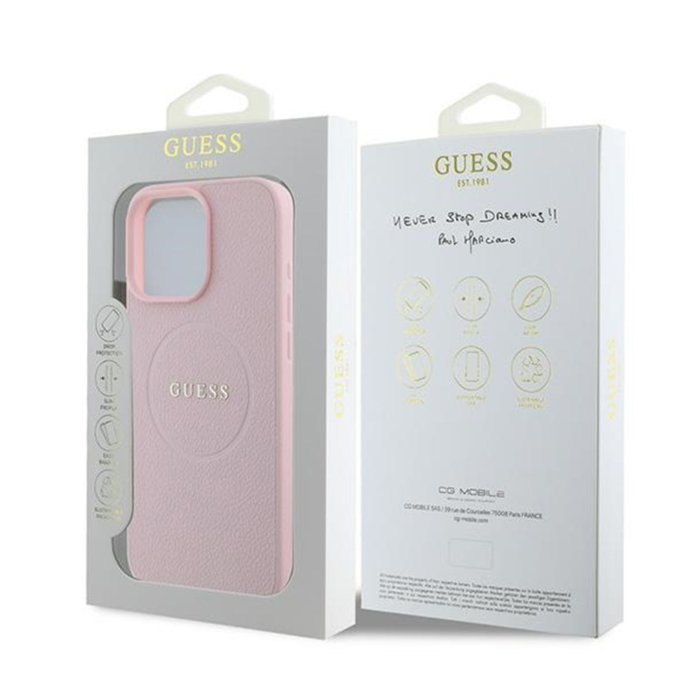 Калъф MagSafe за Apple iPhone 15 Pro Max, Guess, Grained Gold Ring, Розов