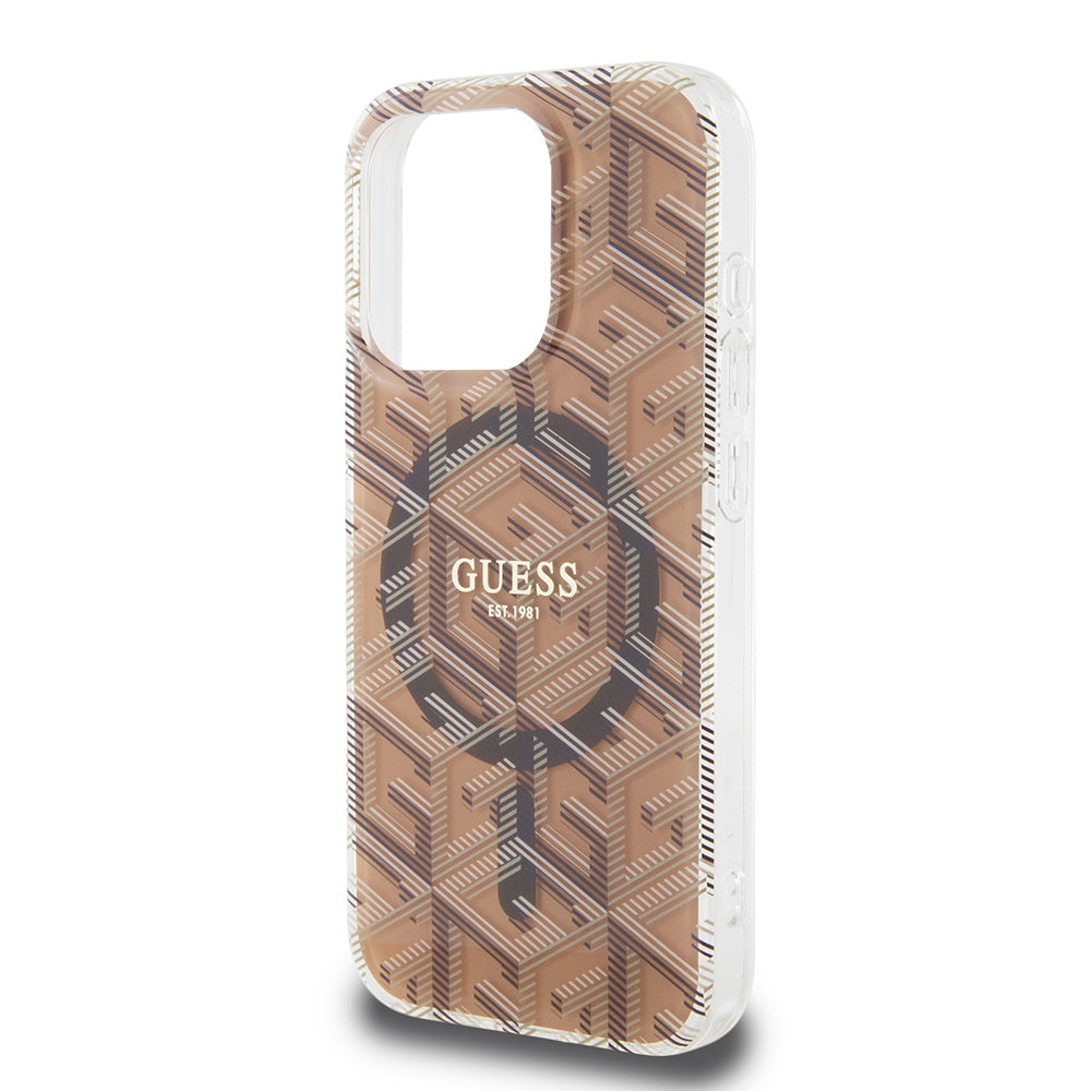 Калъф MagSafe за Apple iPhone 15 Pro Max, Guess, IML Gcube, Кафяв