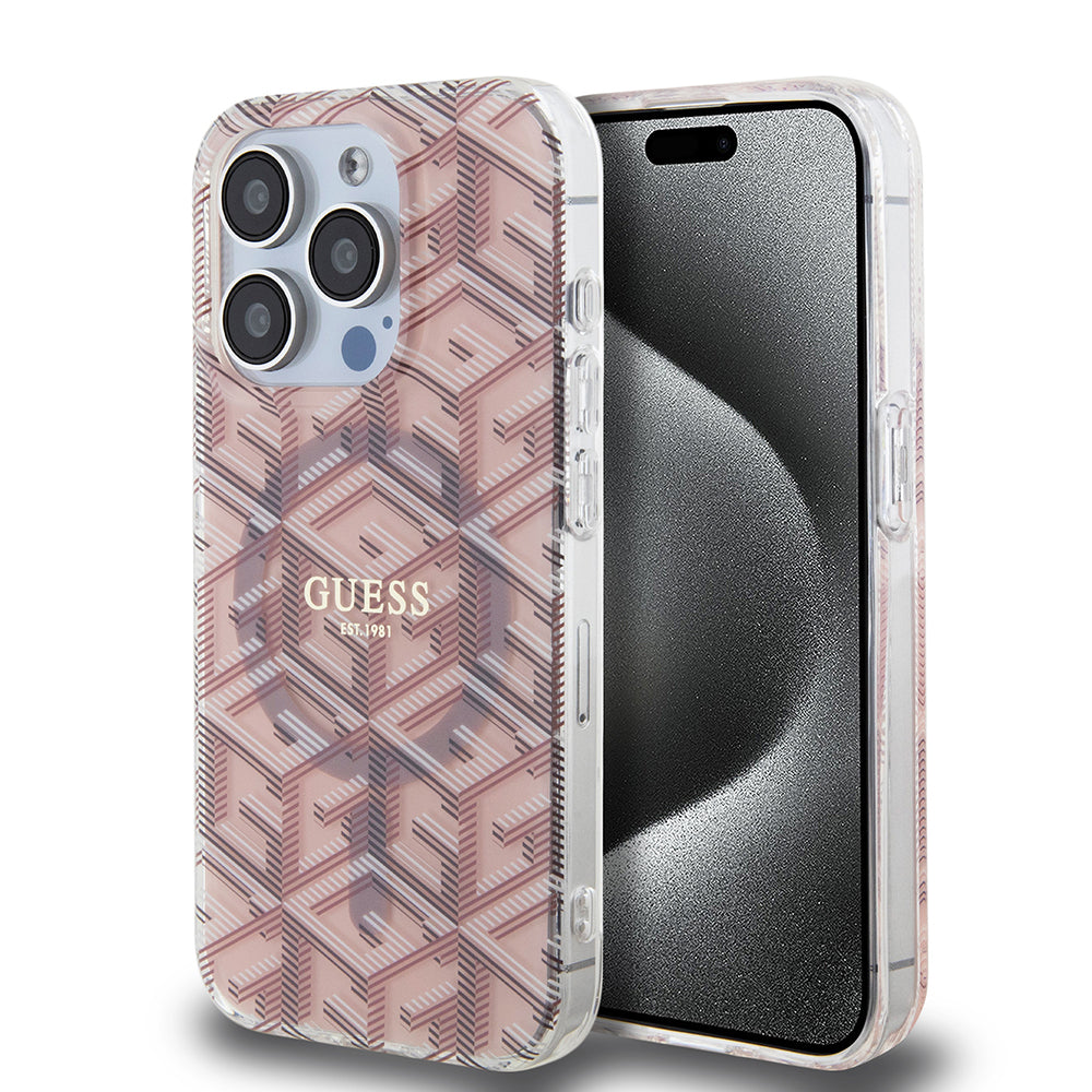 Калъф MagSafe за Apple iPhone 15 Pro Max, Guess, IML Gcube, Розов