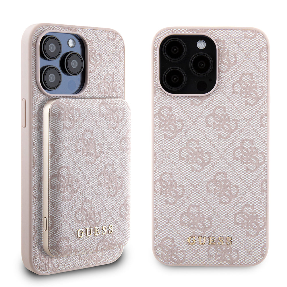Калъф MagSafe за Apple iPhone 15 Pro Max, Guess, Powerbank 4G Metal Logo, Розов