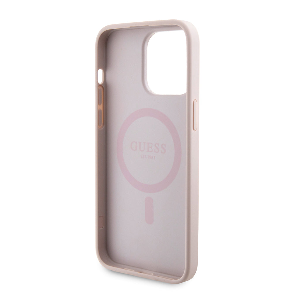 Калъф MagSafe за Apple iPhone 15 Pro Max, Guess, Powerbank 4G Metal Logo, Розов