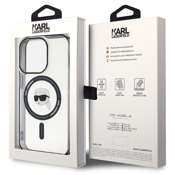 Калъф MagSafe за Apple iPhone 15 Pro Max, Karl Lagerfeld, IML Karl's Head, Прозрачен