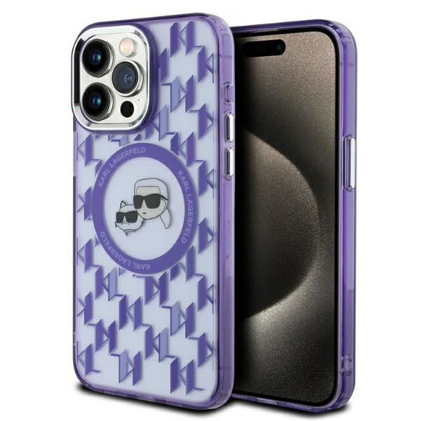 Калъф MagSafe за Apple iPhone 15 Pro Max, Karl Lagerfeld, IML Monogram Karl & Choupette's Heads, Лилав
