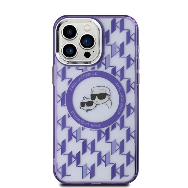 Калъф MagSafe за Apple iPhone 15 Pro Max, Karl Lagerfeld, IML Monogram Karl & Choupette's Heads, Лилав