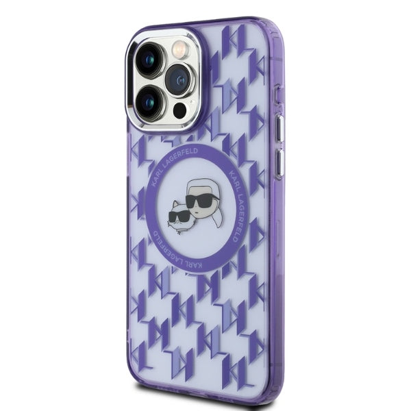 Калъф MagSafe за Apple iPhone 15 Pro Max, Karl Lagerfeld, IML Monogram Karl & Choupette's Heads, Лилав