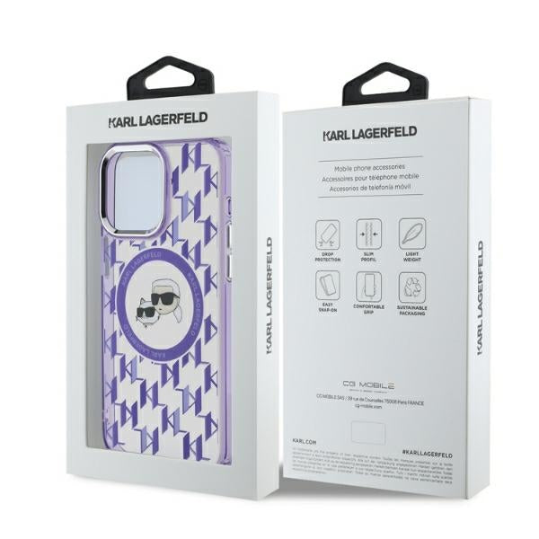 Калъф MagSafe за Apple iPhone 15 Pro Max, Karl Lagerfeld, IML Monogram Karl & Choupette's Heads, Лилав
