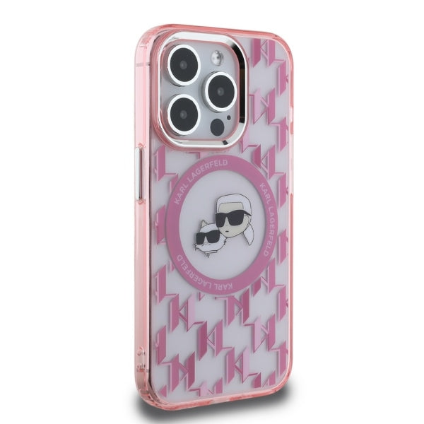 Калъф MagSafe за Apple iPhone 15 Pro Max, Karl Lagerfeld, IML Monogram Karl & Choupette's Heads, Розов