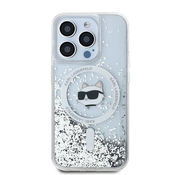 Калъф MagSafe за Apple iPhone 15 Pro Max, Karl Lagerfeld, Liquid Glitter Choupette Head, Прозрачен
