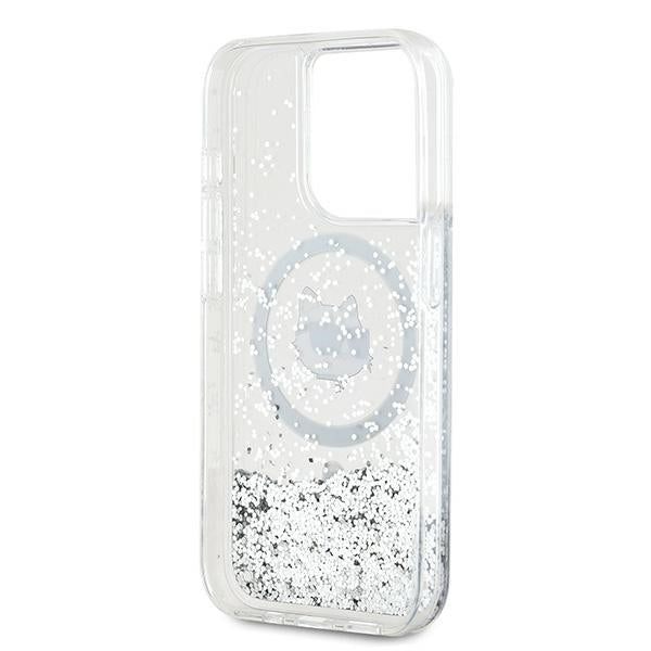 Калъф MagSafe за Apple iPhone 15 Pro Max, Karl Lagerfeld, Liquid Glitter Choupette Head, Прозрачен