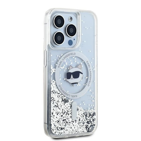Калъф MagSafe за Apple iPhone 15 Pro Max, Karl Lagerfeld, Liquid Glitter Choupette Head, Прозрачен