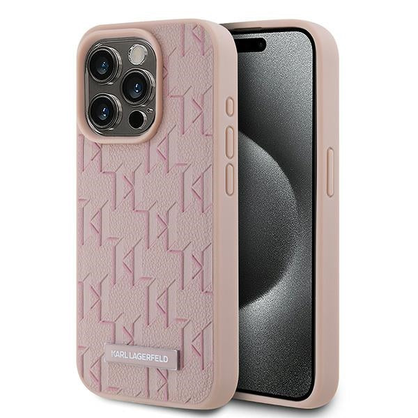 Калъф MagSafe за Apple iPhone 15 Pro Max, Karl Lagerfeld, Monogram Metal Logo, Розов