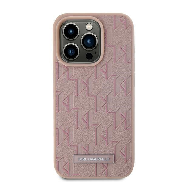 Калъф MagSafe за Apple iPhone 15 Pro Max, Karl Lagerfeld, Monogram Metal Logo, Розов