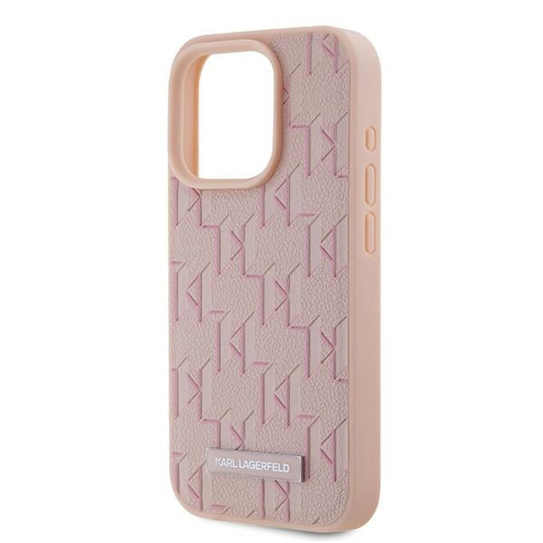 Калъф MagSafe за Apple iPhone 15 Pro Max, Karl Lagerfeld, Monogram Metal Logo, Розов