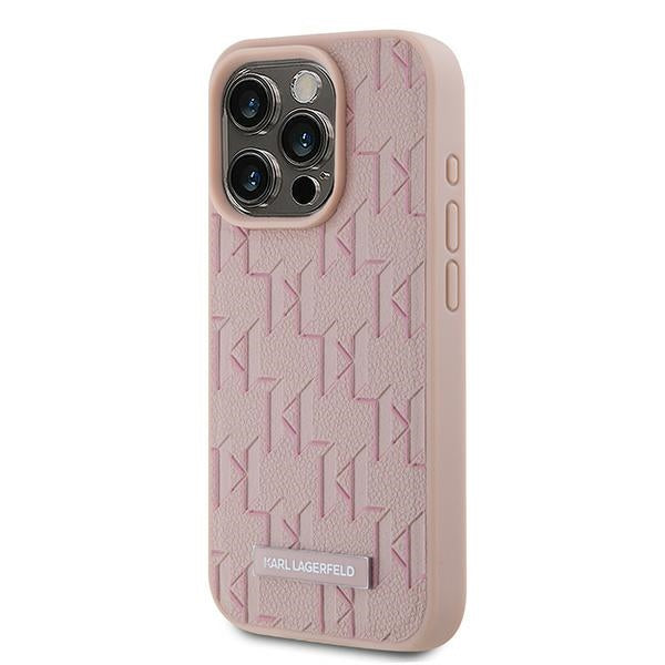Калъф MagSafe за Apple iPhone 15 Pro Max, Karl Lagerfeld, Monogram Metal Logo, Розов