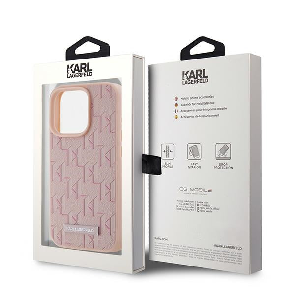Калъф MagSafe за Apple iPhone 15 Pro Max, Karl Lagerfeld, Monogram Metal Logo, Розов