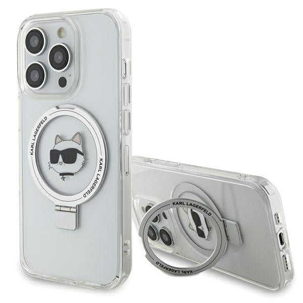 Калъф MagSafe за Apple iPhone 15 Pro Max, Karl Lagerfeld, Ring Stand Choupette's Head, Бял