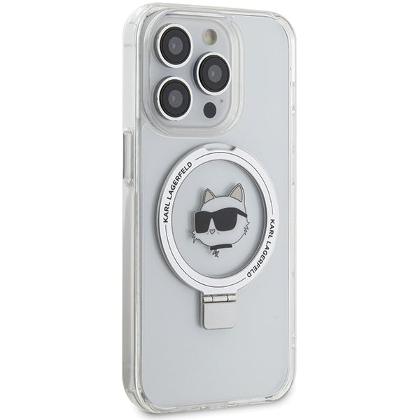 Калъф MagSafe за Apple iPhone 15 Pro Max, Karl Lagerfeld, Ring Stand Choupette's Head, Бял
