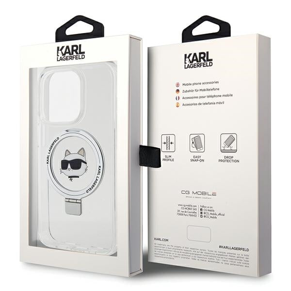 Калъф MagSafe за Apple iPhone 15 Pro Max, Karl Lagerfeld, Ring Stand Choupette's Head, Бял