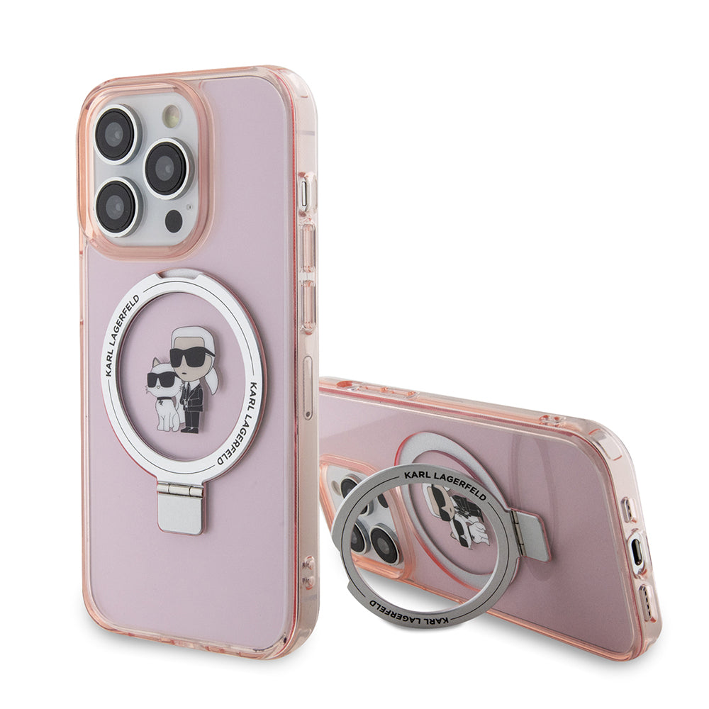 Калъф MagSafe за Apple iPhone 15 Pro Max, Karl Lagerfeld, Ring Stand Karl & Choupette, Розов