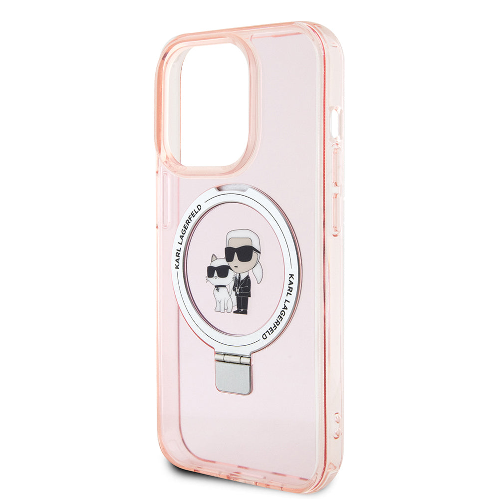 Калъф MagSafe за Apple iPhone 15 Pro Max, Karl Lagerfeld, Ring Stand Karl & Choupette, Розов