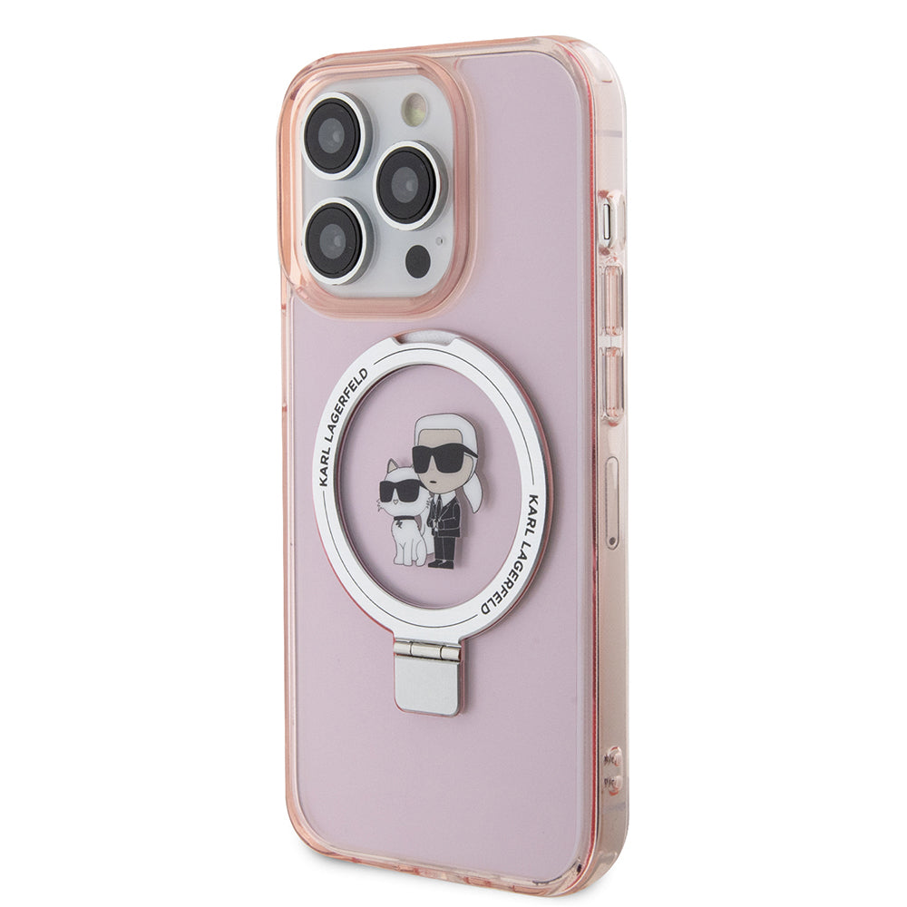 Калъф MagSafe за Apple iPhone 15 Pro Max, Karl Lagerfeld, Ring Stand Karl & Choupette, Розов