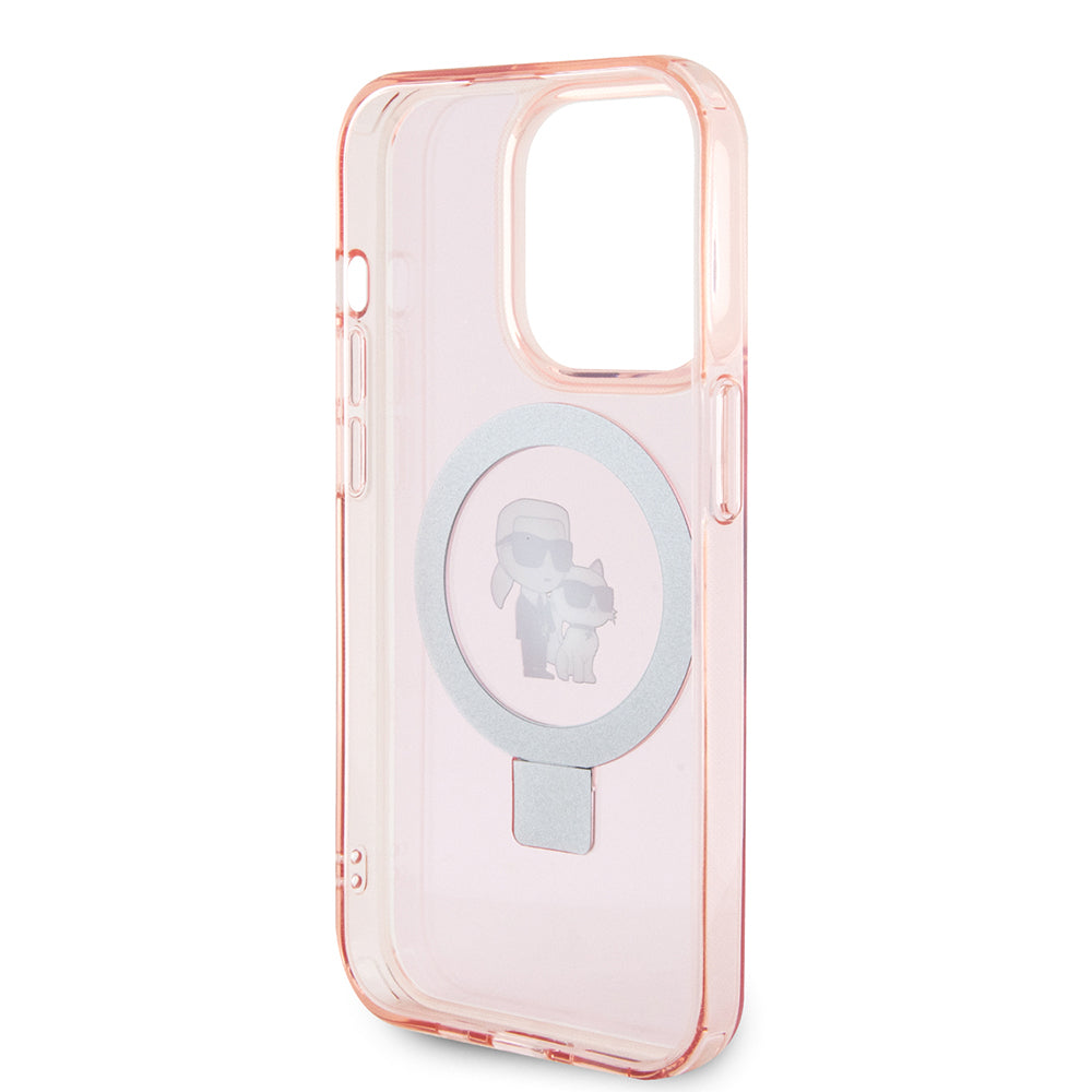 Калъф MagSafe за Apple iPhone 15 Pro Max, Karl Lagerfeld, Ring Stand Karl & Choupette, Розов