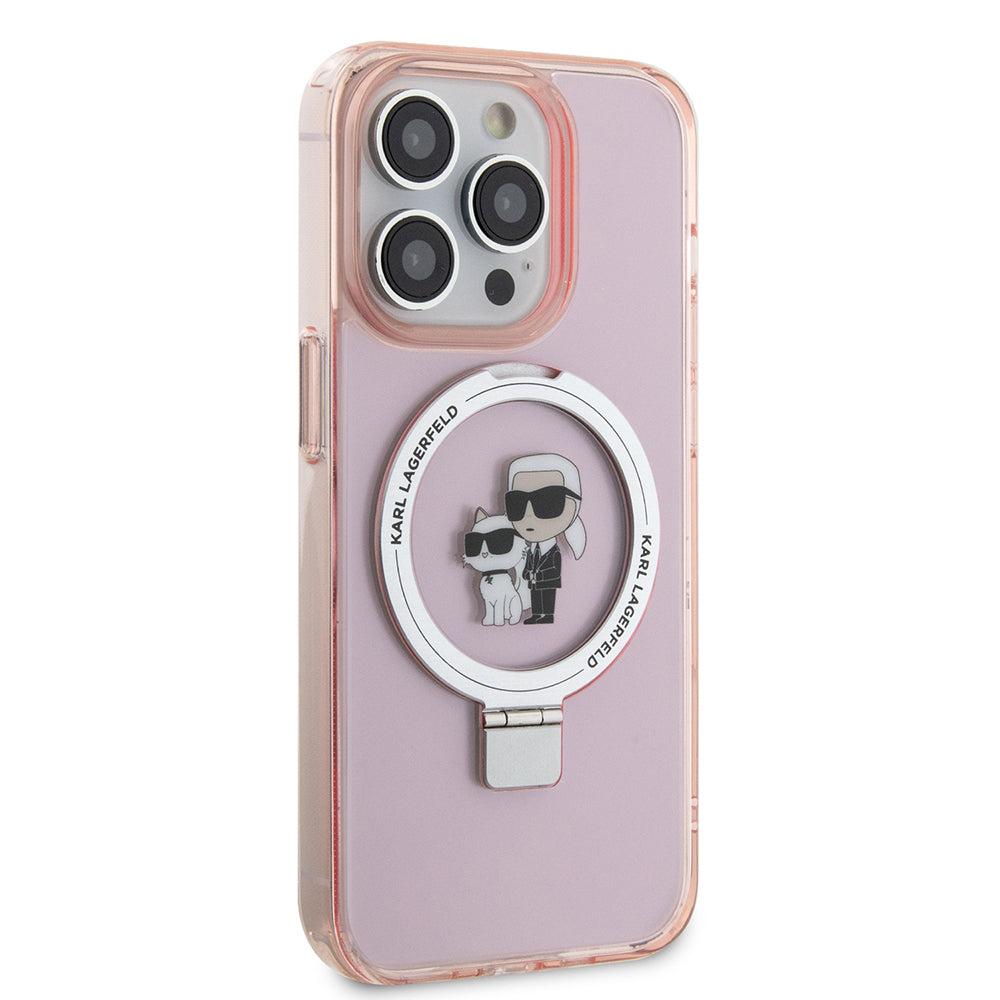 Калъф MagSafe за Apple iPhone 15 Pro Max, Karl Lagerfeld, Ring Stand Karl & Choupette, Розов