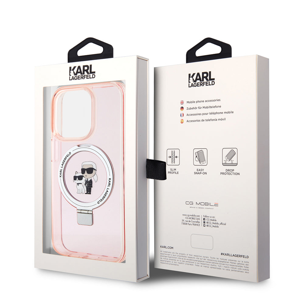 Калъф MagSafe за Apple iPhone 15 Pro Max, Karl Lagerfeld, Ring Stand Karl & Choupette, Розов