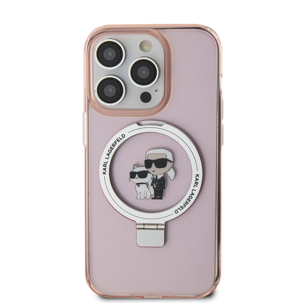 Калъф MagSafe за Apple iPhone 15 Pro Max, Karl Lagerfeld, Ring Stand Karl & Choupette, Розов