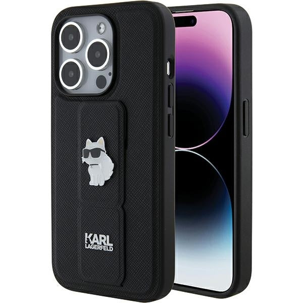 Калъф MagSafe за Apple iPhone 15 Pro Max, Karl Lagerfeld, Saffiano Gripstand Choupette, Черен