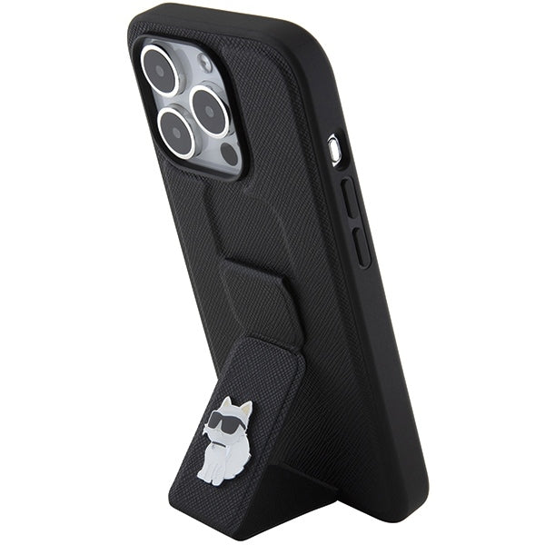 Калъф MagSafe за Apple iPhone 15 Pro Max, Karl Lagerfeld, Saffiano Gripstand Choupette, Черен
