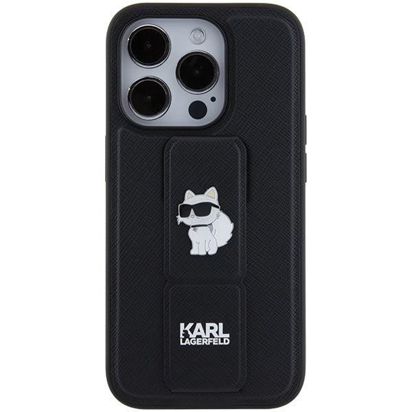 Калъф MagSafe за Apple iPhone 15 Pro Max, Karl Lagerfeld, Saffiano Gripstand Choupette, Черен