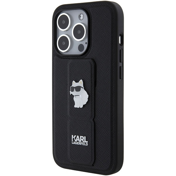 Калъф MagSafe за Apple iPhone 15 Pro Max, Karl Lagerfeld, Saffiano Gripstand Choupette, Черен