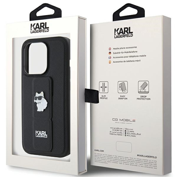 Калъф MagSafe за Apple iPhone 15 Pro Max, Karl Lagerfeld, Saffiano Gripstand Choupette, Черен