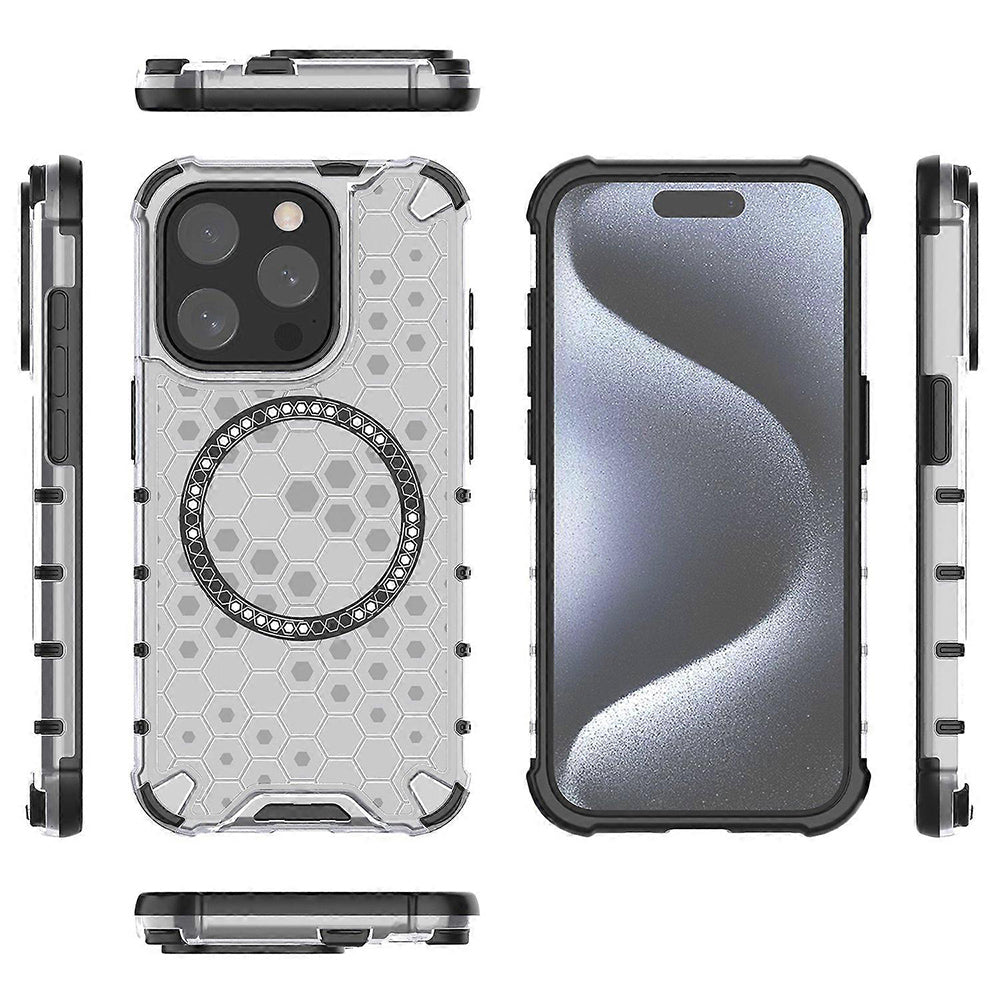 Калъф MagSafe за Apple iPhone 15 Pro Max, Techsuit, HoneyComb Shield, Бял