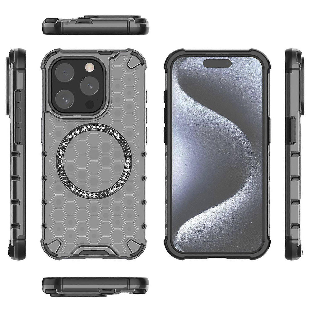Калъф MagSafe за Apple iPhone 15 Pro Max, Techsuit, HoneyComb Shield, Черен