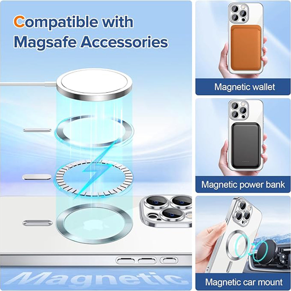 Калъф MagSafe за Apple iPhone 15 Pro Max, Techsuit, Luxury Crystal, Сребрист