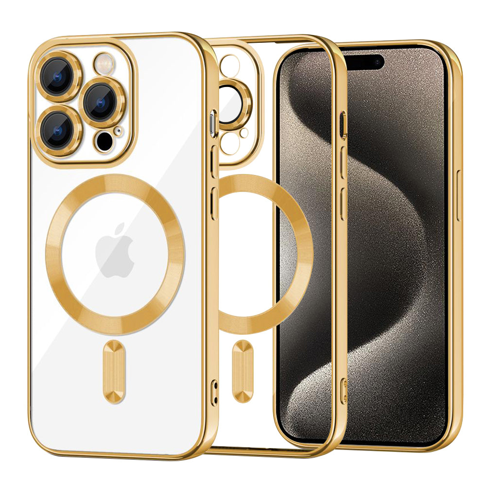 Калъф MagSafe за Apple iPhone 15 Pro Max, Techsuit, Luxury Crystal, Златист