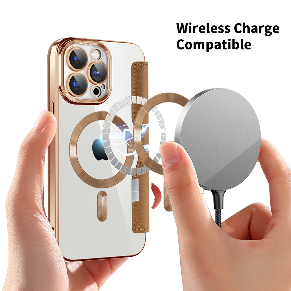 Калъф MagSafe за Apple iPhone 15 Pro Max, Techsuit, SmartMag Book, Кафяв
