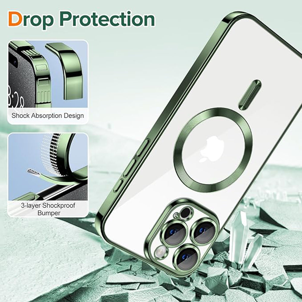 Калъф MagSafe за Apple iPhone 15 Pro, Techsuit, Luxury Crystal, Тъмнозелен