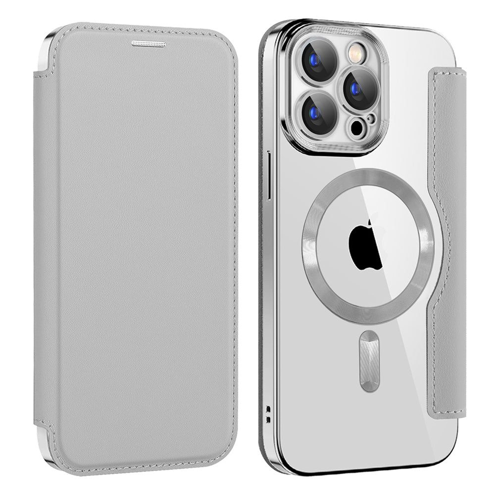 Калъф MagSafe за Apple iPhone 15 Pro, Techsuit, SmartMag Book, Сив