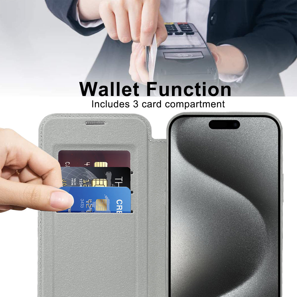 Калъф MagSafe за Apple iPhone 15 Pro, Techsuit, SmartMag Book, Сив