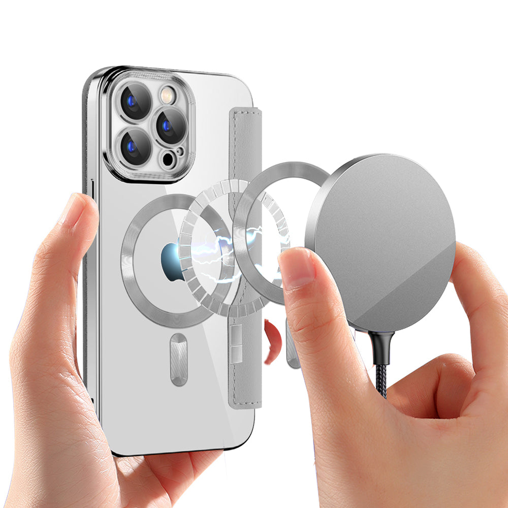 Калъф MagSafe за Apple iPhone 15 Pro, Techsuit, SmartMag Book, Сив