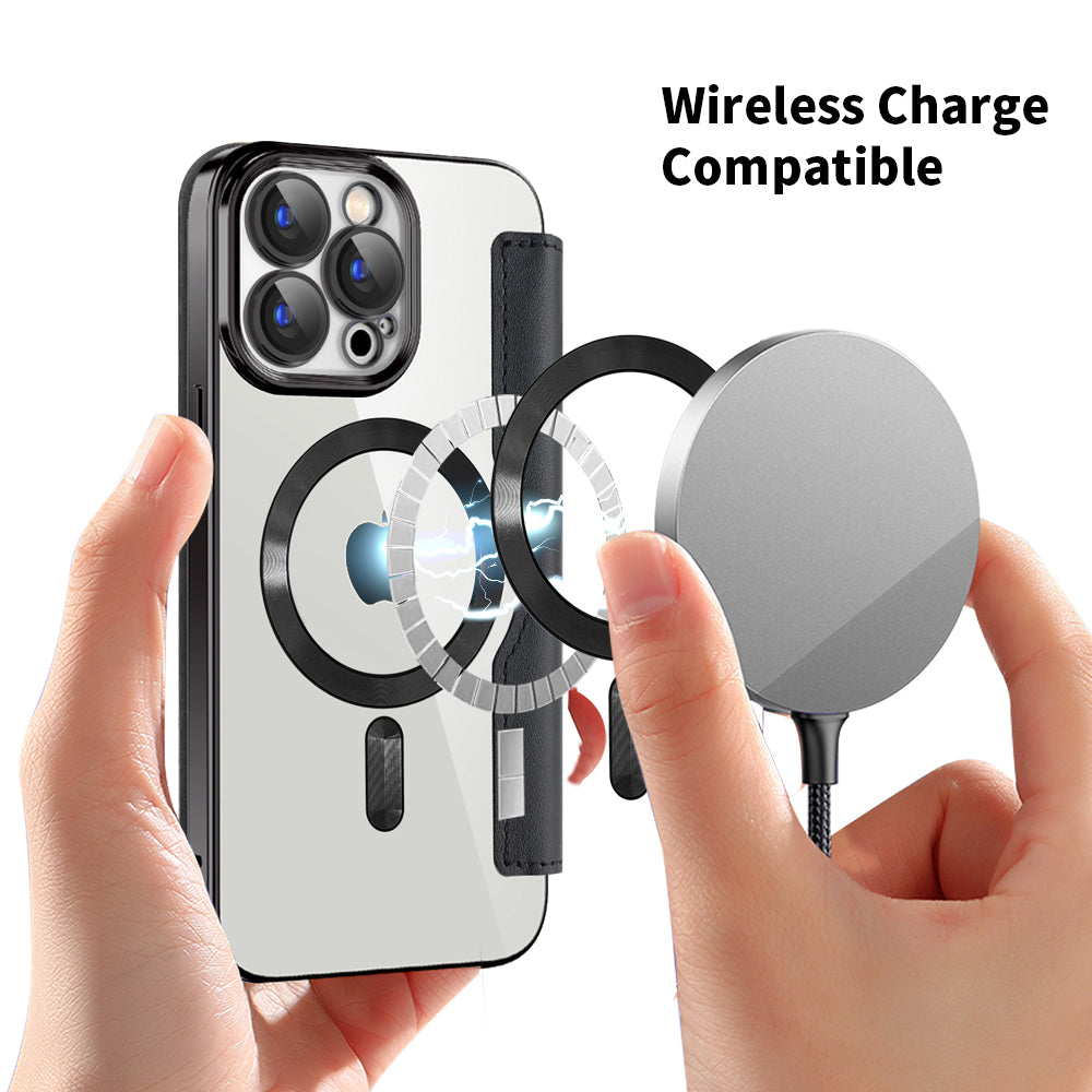 Калъф MagSafe за Apple iPhone 15 Pro, Techsuit, SmartMag Book, Черен