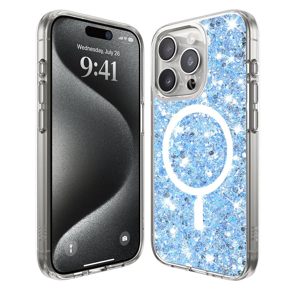 Калъф MagSafe за Apple iPhone 15 Pro, Techsuit, Sparkly Glitter, Bleu
