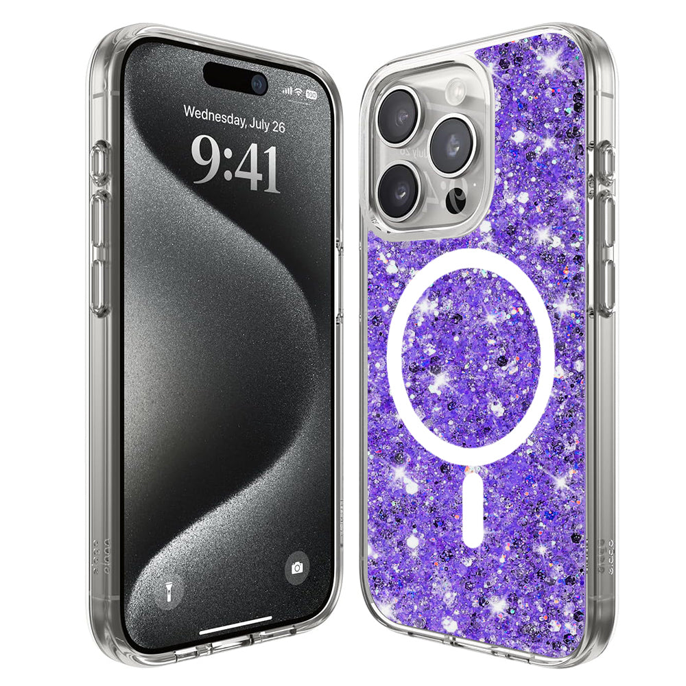 Калъф MagSafe за Apple iPhone 15 Pro, Techsuit, Sparkly Glitter, Лилав
