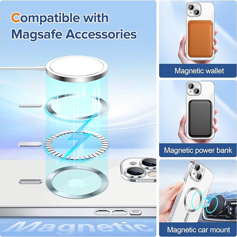 Калъф MagSafe за Apple iPhone 15, Techsuit, Luxury Crystal, Сребрист