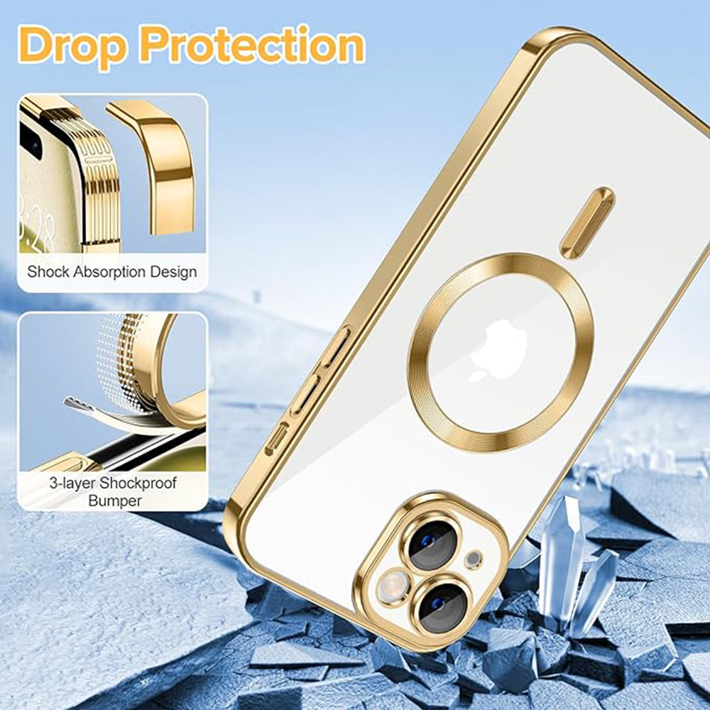 Калъф MagSafe за Apple iPhone 15, Techsuit, Luxury Crystal, Златист