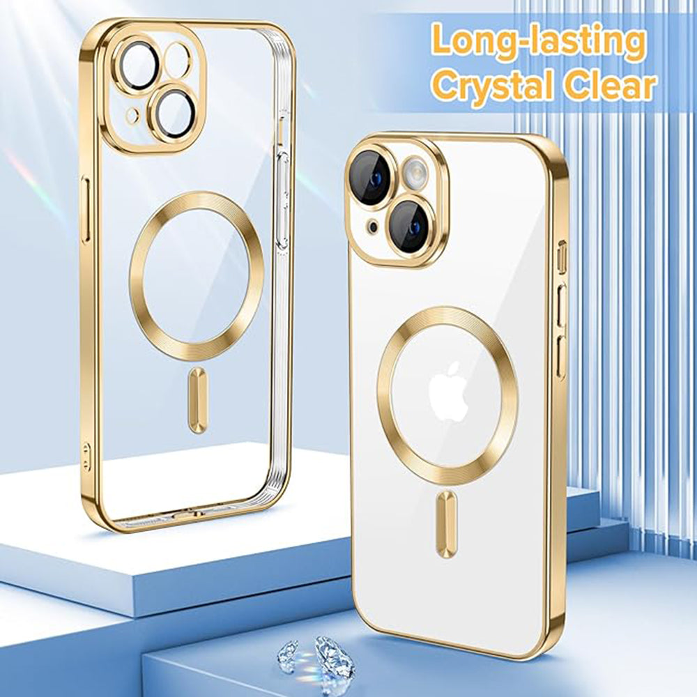 Калъф MagSafe за Apple iPhone 15, Techsuit, Luxury Crystal, Златист