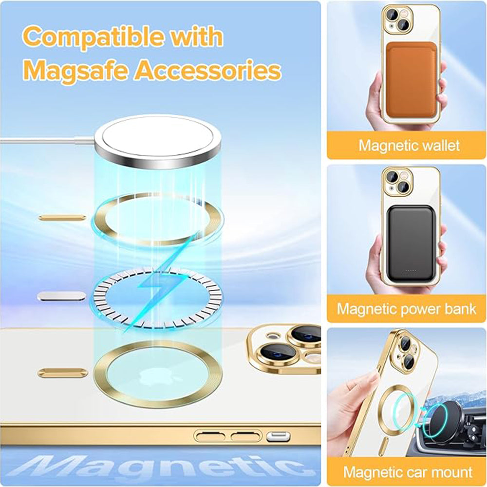 Калъф MagSafe за Apple iPhone 15, Techsuit, Luxury Crystal, Златист